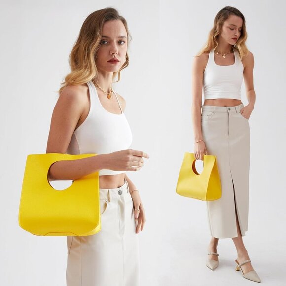 Vintage Minimalist Style Soft Pu Leather Handbag Clutch Small Tote - Picture 6 of 7